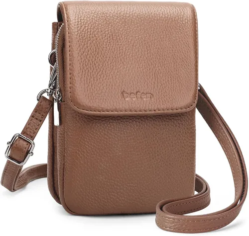 Miniatura 8 de befen Bolsos cruzados pequeños de cuero genuino para mujer, bolsa cruzada para teléfono celular con ranuras para tarjetas de bloqueo RFID