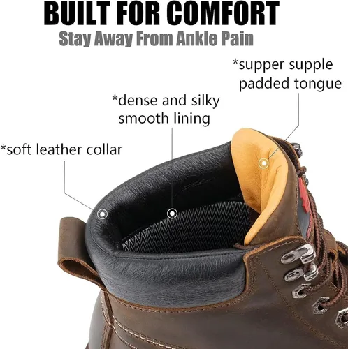 Miniatura 2 de SUREWAY Mens Heavy Duty Soft/Composite/Steel Toe Work Boots for Men-Comfortable,GoodyearWelt,Full Grain Leather,6 in Wedge Moc Toe Construction