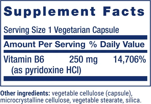 Miniatura 3 de Life Extension Vitamina B6, 250 mg, alta potencia, salud cardiovascular, salud neurológica, salud ocular, función renal saludable, sin gluten, sin