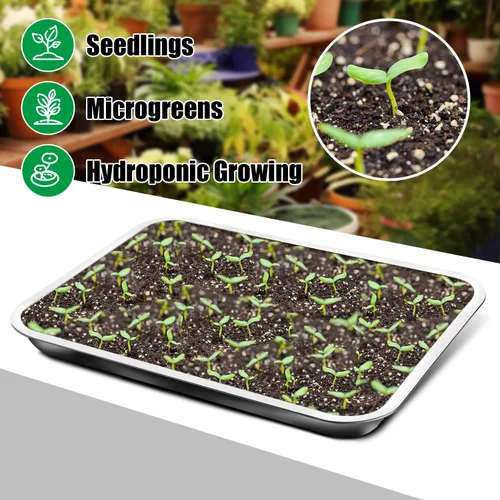 Miniatura 4 de RooTrimmer Bandejas de acero inoxidable para plantas, paquete de 5 bandejas multiusos para plantas de interior y exterior, bandeja de inicio