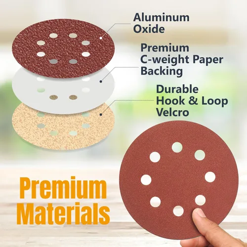 Miniatura 7 de POWERTEC 60 discos de lijado PSA de 5 pulgadas, 10 de cada uno de 60, 80, 100, 120, 180, 240 granos, papel de lija autoadhesivo surtido para paneles