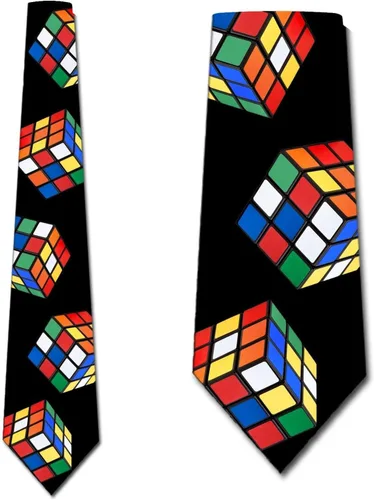 Miniatura 2 de Three Rooker Puzzle Cube Ties Corbata de rompecabezas 3D para hombre, Negro