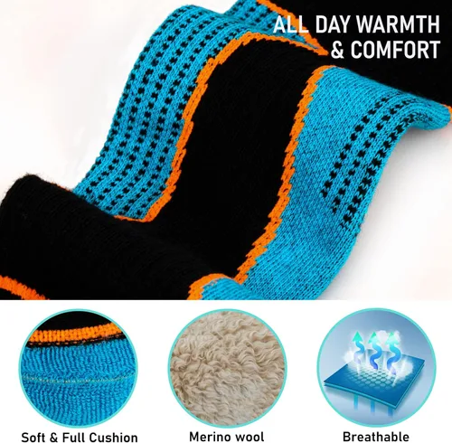 Miniatura 3 de Calcetines de esquí de lana merina, 2 pares, calcetines térmicos hasta la rodilla para snowboard, senderismo, clima frío, nieve, caza