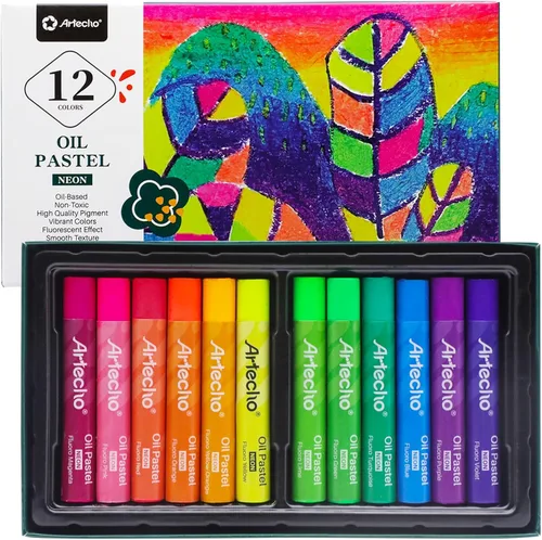 Artecho Juego de 12 colores pastel al óleo de neón, pasteles suaves al óleo para pintura artística, dibujo, mezcla (0.394 x 2.756 in)