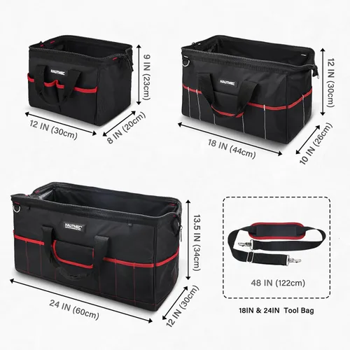 Miniatura 2 de HAUTMEC Juego de 3 Bolsas de Herramientas Grandes, Bolsas de Herramientas de Boca Ancha de Servicio Pesado con Tela 1680D Resistente a Desgarros