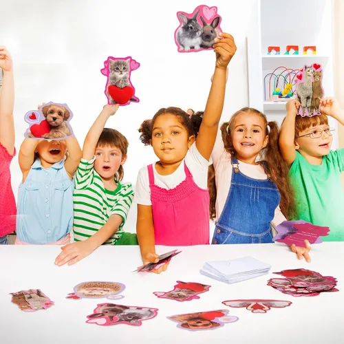 Miniatura 5 de Funrous 36 tarjetas de San Valentín para oler arañazos de animales para regalo del día de San Valentín, tarjetas perfumadas de fresa, sobres