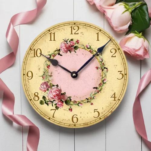 Miniatura 3 de Artículo C6032 Reloj estilo vintage Shabby Chic rosas rosas (10.5 pulgadas de diámetro)