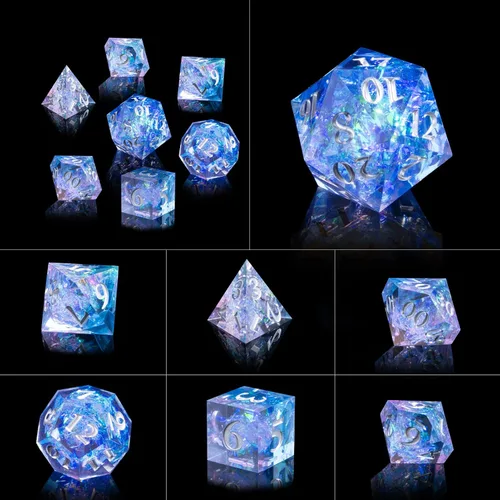 Miniatura 2 de DND - Juego de dados de resina de borde afilado, hecho a mano, 7 dados poliédricos, juego de dados DND RPG MTG, juego de dados para juegos de rol