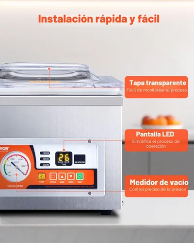Miniatura 6 de VEVOR Sellador al Vacío de Cámara, DZ-260A velocidad de bomba de 6.5 cbm/h, excelente efecto de sellado con control automático, máquina de envasado