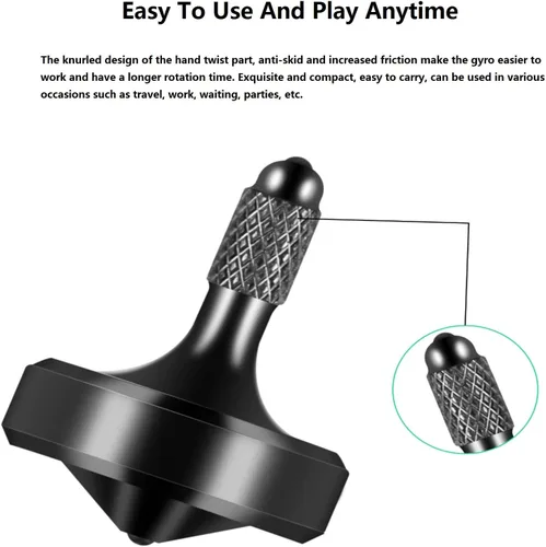 Miniatura 5 de Exquisita parte superior giratoria de metal, juguete para ansiedad de acero inoxidable muy bien mecanizado, equilibrio perfecto durante más de 9