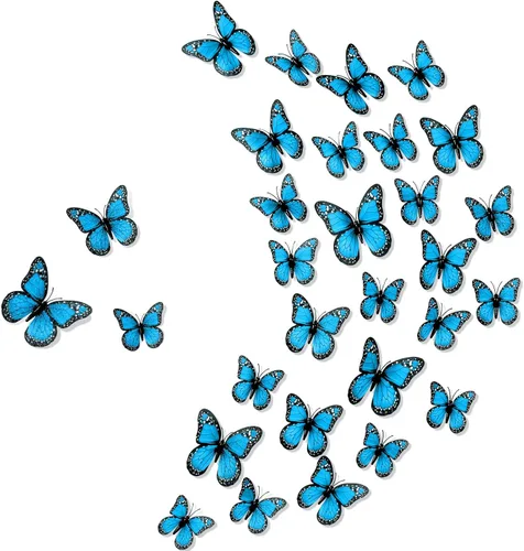 Chuangdi 48 piezas de decoración de mariposa monarca azul, mariposas falsas, mariposas realistas, mariposas artificiales, decoración de pared para