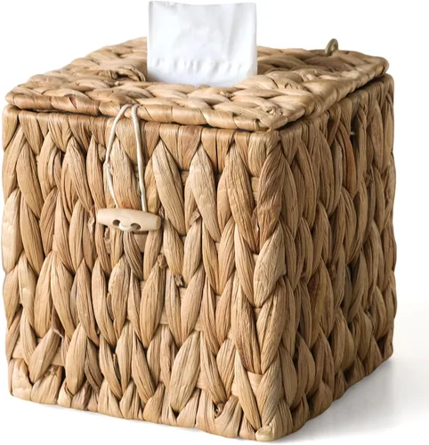 Miniatura 20 de Funda cuadrada de mimbre para caja de pañuelos, cajas de pañuelos faciales, caja de servilletas tejida a mano para baño, dormitorio, oficina, mesa