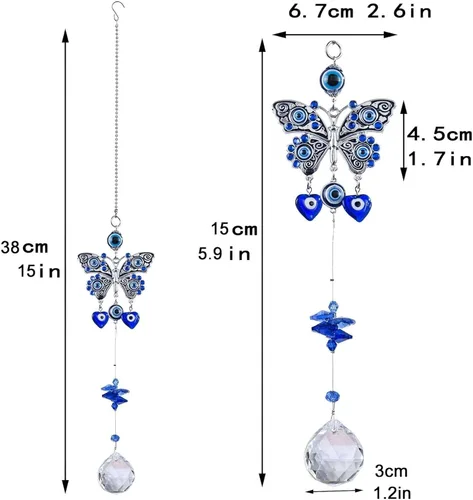 Miniatura 8 de Colgante de cristal azul con dije de ojo malvado, mariposa, ángel, girasol, talismán, atrapa el sol, hecho a mano, dije de buena suerte, oficina