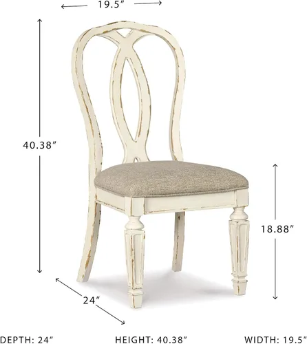 Miniatura 3 de Signature Design by Ashley Realyn French Country - Silla de comedor con respaldo de cinta, 2 unidades, color blanco astillado