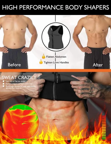 Miniatura 3 de Chaleco de sauna para hombre, entrenador de cintura, moldeador de cuerpo, neopreno caliente, deporte, fitness, gimnasio, entrenamiento, camiseta sin