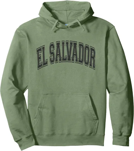 Miniatura 8 de El Salvador Arched Style Negro Texto y Contorno Sudadera Con Capucha