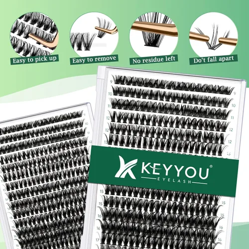 Miniatura 83 de Extensiones de racimos de pestañas 300 piezas, pestañas individuales 40D 0.07D rizado 11mm, para colocar en casa, bandeja grande de volumen