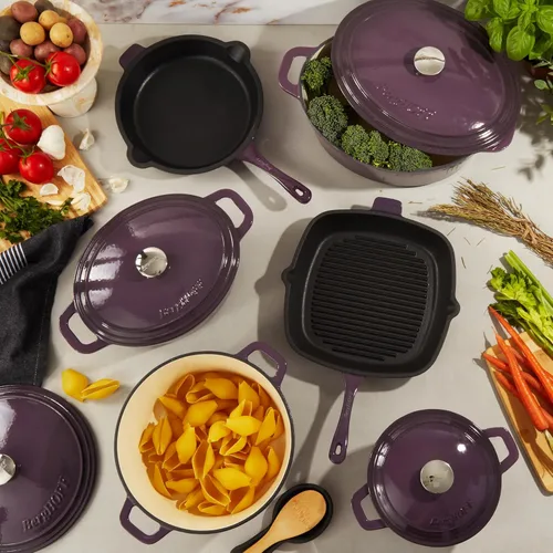 Miniatura 6 de BergHOFF Olla de hierro fundido Neo con tapa, morado, 8 cuartos de galón.