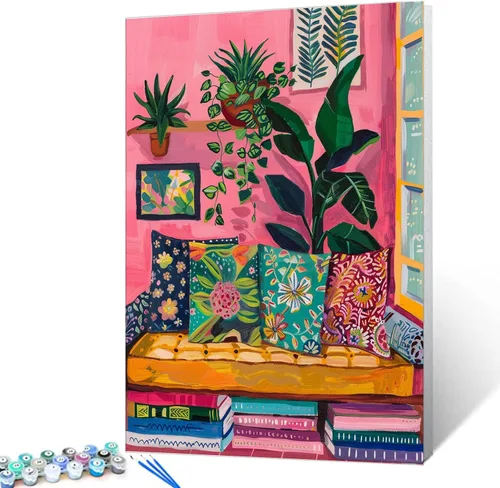 Miniatura 9 de Aihonmin Estantería 6 Pack Pintar por Números para Adultos Libros Pintura DIY sobre Lienzo con Pinceles Pigmento Manualidades DIY Pintura Acrílica