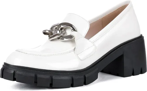 HeneiKecci Chunky Loafer Women Lug Sole Penny Loafer for Women Platform Comfortable Shoes with Metal Chain Women Work Shoes