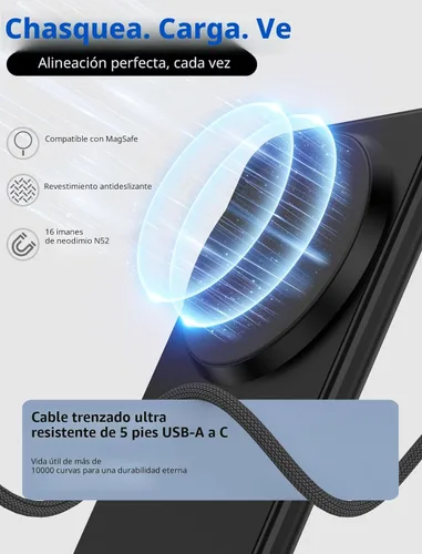 Miniatura 3 de Mag.Safe Charger - Soporte de cargador para iPhone, cargador inalámbrico magnético rápido para iPhone 17/16/15/14/13/12 Series - Negro