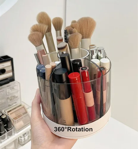 Miniatura 11 de Organizador de brochas de maquillaje giratorio de 360 grados, diseño desmontable, 5 ranuras, para cosméticos y lápices, organizador para escritorio