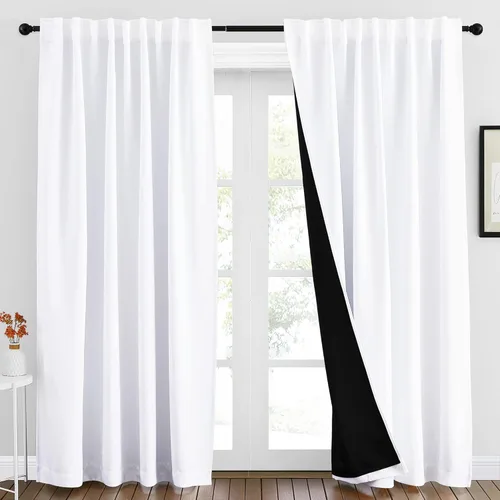 Miniatura 49 de NICETOWN Paneles de cortinas totalmente opacas para dormitorio que reducen el frío, cubiertas de ventana súper gruesas aisladas, cortinas Biscotti