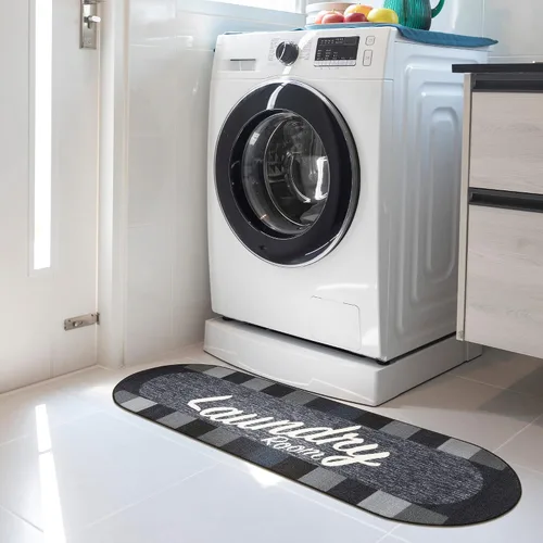 Miniatura 37 de Alfombra lavable a máquina con diseño de texto antideslizante con parte trasera de goma, 2 x 5, para lavandería, para baño, lavadero, 20 x 59