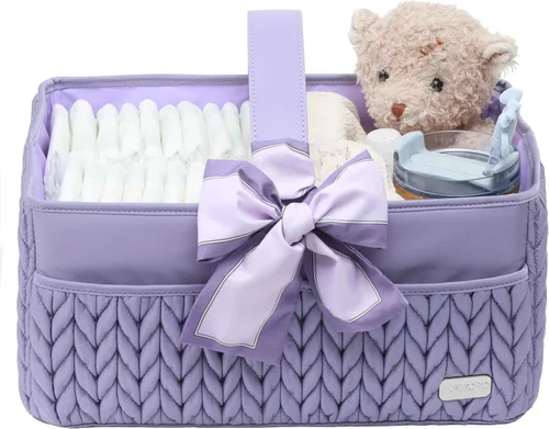 Miniatura 11 de lujoso organizador de pañales para bebé, cesta de almacenamiento para la guardería de lo esencial para el recién nacido, cesta de viaje para bebé