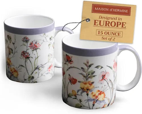 Miniatura 151 de Maison d' Hermine Taza de café con asas, tazas de porcelana fina de hueso, paquete de dos tazas de té para bebidas calientes, capuchino, latte, 015
