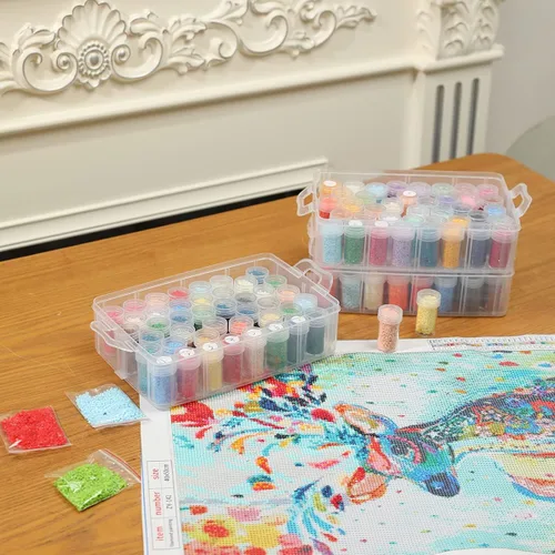 Miniatura 5 de Douorgan Contenedores de almacenamiento de pintura de diamante de 3 niveles, organizador portátil de cuentas y caja de almacenamiento, organizadores