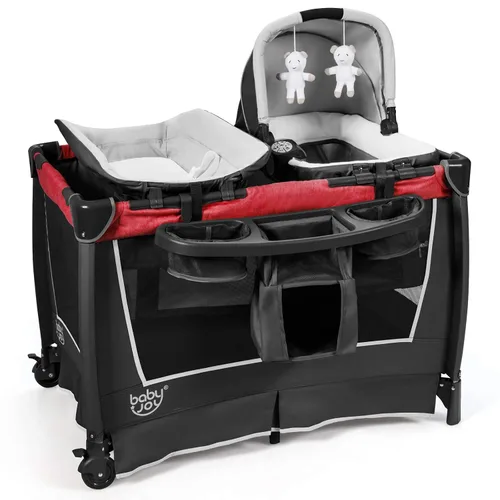 Miniatura 15 de BABY JOY 4 en 1 Pack and Play, corralito portátil para bebé con moisés y mesa cambiadora de pañales, moisés infantil centro de actividades para cuna