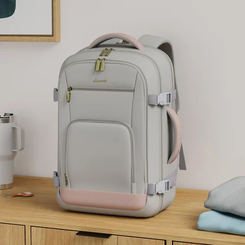 Miniatura 2 de LOVEVOOK Mochila de viaje para mujeres y hombres, Rosa-gris, Mochilas de viaje