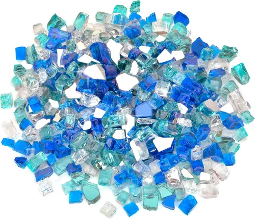 Miniatura 12 de Stanbroil - Vidrio ignífugo mezclado de 10 libras – Cristal de fuego templado reflectante de 1/4 pulgadas mezclado azul aguamarina, platino, cobre