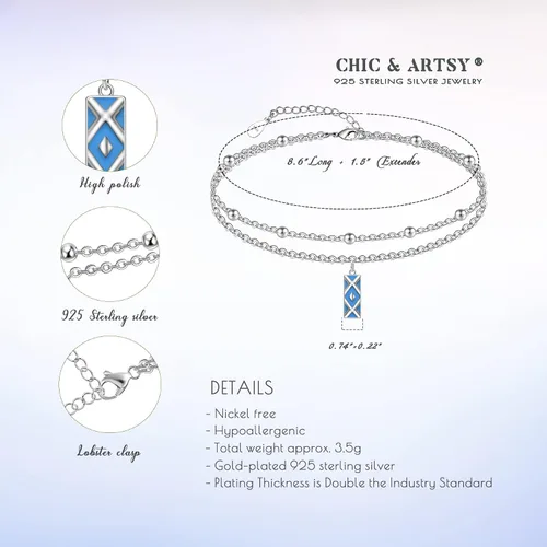 Miniatura 87 de CHIC & ARTSY Tobilleras de plata de ley S925 para mujer, pulsera de tobillo ajustable multicapa para playa, joyería de verano para mujer, de 10 a 11