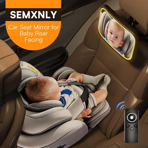 Miniatura 8 de Espejo de coche recargable para bebé con luz – Espejo para bebé en coche con control remoto, espejo de coche para bebé estable gancho clip