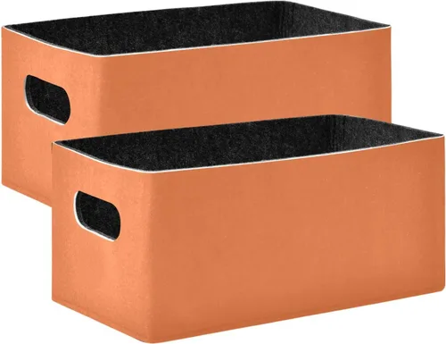 linqin Cestas de almacenamiento plegables de color naranja, paquete de 2 organizadores plegables de tela de fieltro, caja decorativa para guardería,