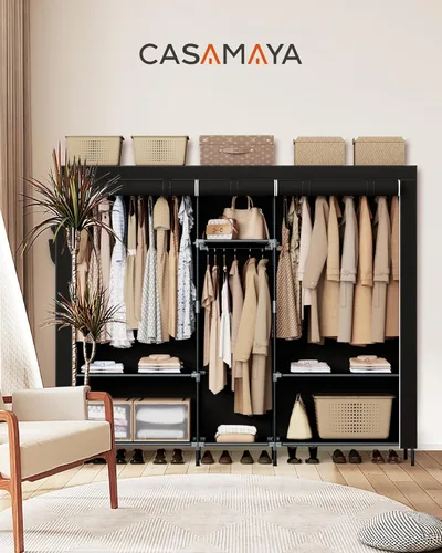 Miniatura 2 de CASAMAYA Armario portátil, armario de 61.8 pulgadas de gran capacidad con cubierta, organizador de almacenamiento de ropa con estantes y 2 varillas