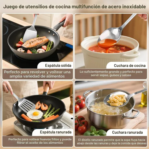 Miniatura 2 de Juego de 4 piezas de utensilios de cocina, utensilios de cocina de acero inoxidable, herramientas de cocina de metal resistentes al calor que