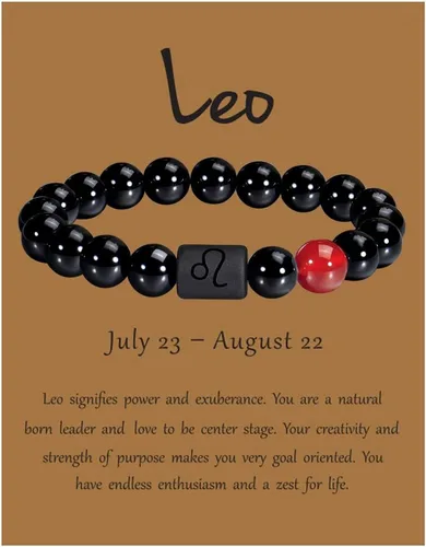 VLINRAS - Pulsera de signo del zodiaco, para hombre y mujer, de 0.315 y 0.394 pulgadas, ónice negro natural, signo de estrella, constelación,