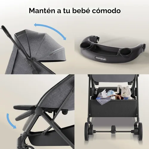 Miniatura 8 de Mompush Lithe V2 Cochecito de Viaje Ligero, Cochecito de Bebé Compacto Plegable con Bolsa de Viaje, Cochecito de Plegado con Una Mano, Bandeja