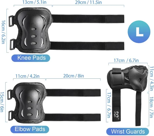 Miniatura 7 de Rodilleras para niños/jóvenes/adultos, coderas con protectores de muñeca, conjunto de equipo de protección de 6 piezas para patinaje sobre ruedas