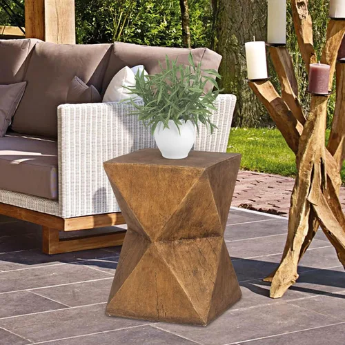 Miniatura 4 de Adeco Taburete de hormigón, mesa auxiliar de patio, mesa auxiliar decorativa para jardín, mesitas de noche, soporte para plantas, mesa de centro