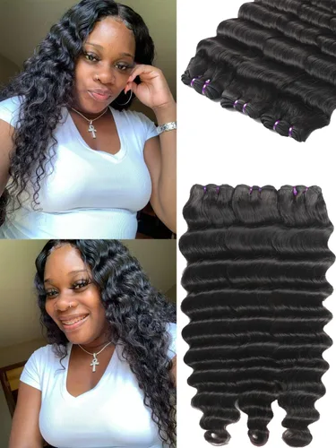 Miniatura 26 de Paquetes de cabello brasileño suelto de onda profunda con cierre, 3 paquetes y cierre de cabello humano de 10, 12, 14+10 pulgadas, 100% sin