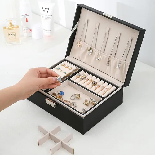 Miniatura 7 de ZUZOOQ ZUZ003A - Caja organizadora de joyas para mujeres y niñas, estuche de almacenamiento grande de 2 capas, soporte de exhibición de piel