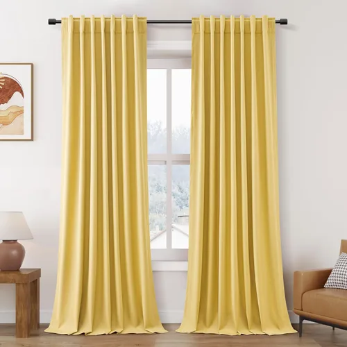 Miniatura 20 de Cortinas de lino 100% opacas para dormitorio, 102 pulgadas de largo, con pestaña trasera, bolsillo para barra, paneles acústicos con aislamiento