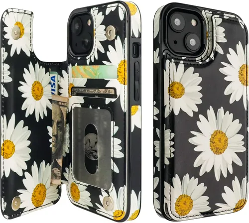 Miniatura 19 de HAOPINSH para iPhone 13 Estuche tipo cartera con tarjetero, patrón de leopardo blanco y guepardo, funda con tapa trasera para mujer y niña, ranuras