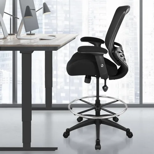 Miniatura 4 de BOLISS Silla de redacción ergonómica de malla de 400 libras, anillo de pie ajustable grande, reposabrazos ajustable en altura (negro)