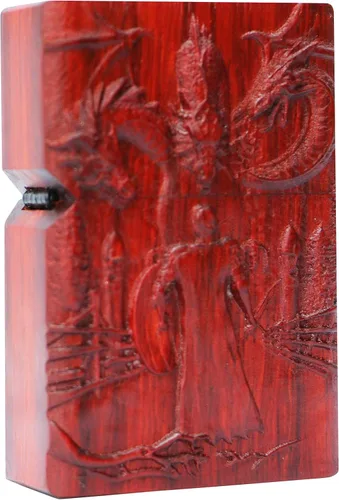 Miniatura 45 de Caja de carcasa de madera natural tallada en palisandro Huanghuali para módulo Zippo (Zodíaco Caballo)