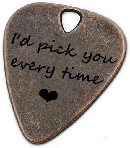 Miniatura 11 de JUPPE Púas de guitarra, púa de guitarra de bronce "I'd Pick You Every Time" con estuche de cuero, regalos de cumpleaños musicales para parejas